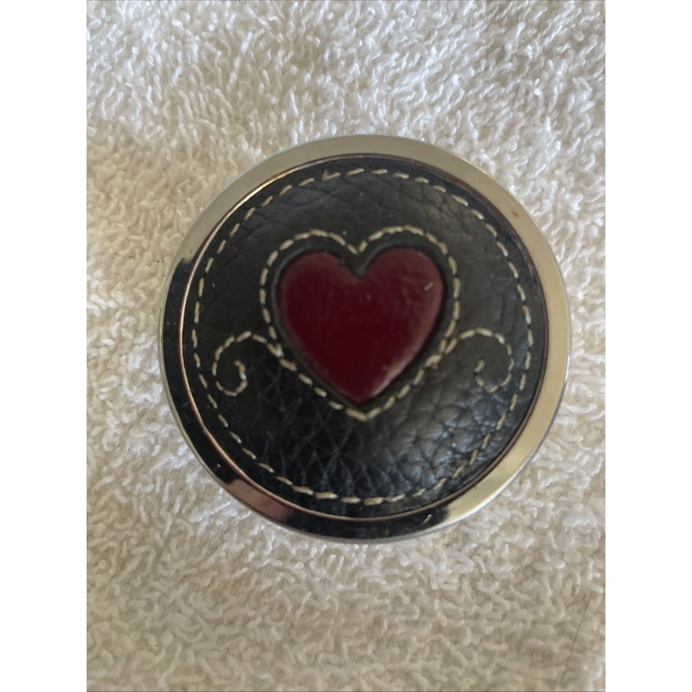 Brighton Love Beat Compact Mirrors Missing w Black Leather & Sculpted Heart F826
